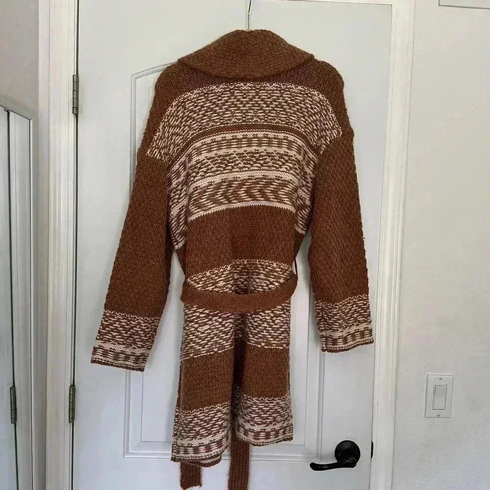 Lucky Brand Women's Fairsle Sweater Coatigan, Caramel Cafe Sz M - Picture 13 of 16